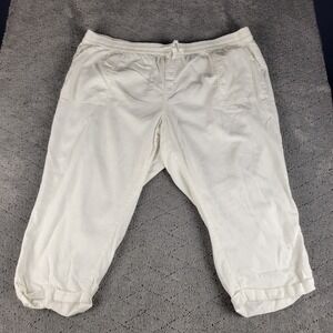 Old Navy Pants Womens 4XL White Linen Blend Pull On Cropped Elastic Waist